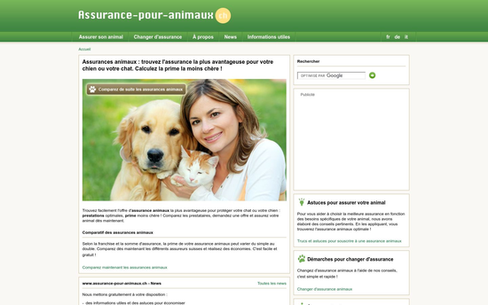 capture écran du site http://www.assurance-pour-animaux.ch/